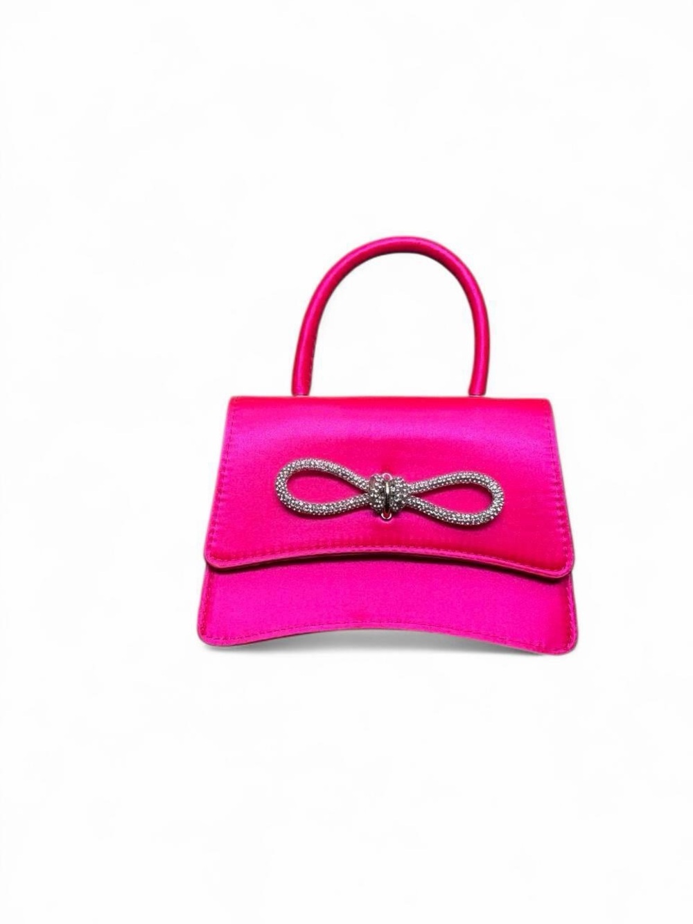 Satin Mini Top-Handle Bag with Crystal Bow — Hot Pink